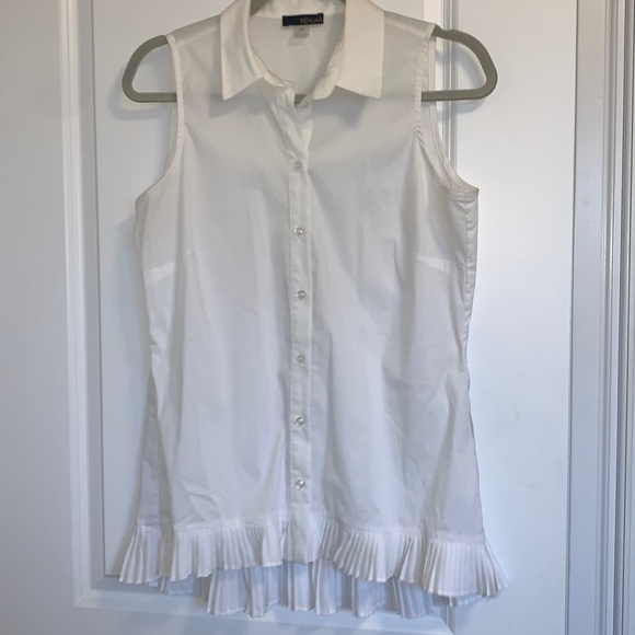 ❤️White button up pleated ruffle high-low blouse S - Picture 2 of 4
